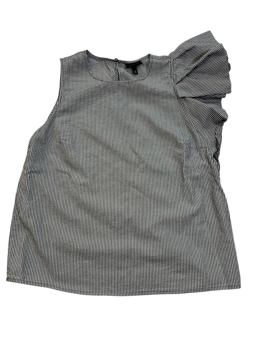 Who What Wear Top, Asymmetric Sleeve, Pinstripe Ruffle, Medium, Black & White